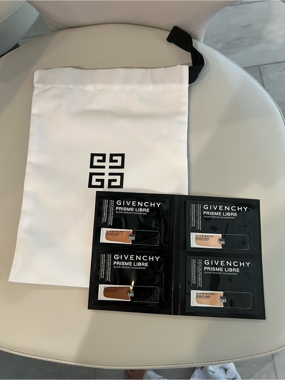 New GIVENCHY Med Drawstring Dust Bag White Pouch 8x11” + Prisme Libre Foundation